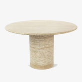 Luxury Dining Table Set Cosette Round Travertine Cylinder Pedestal Base Dining Tables